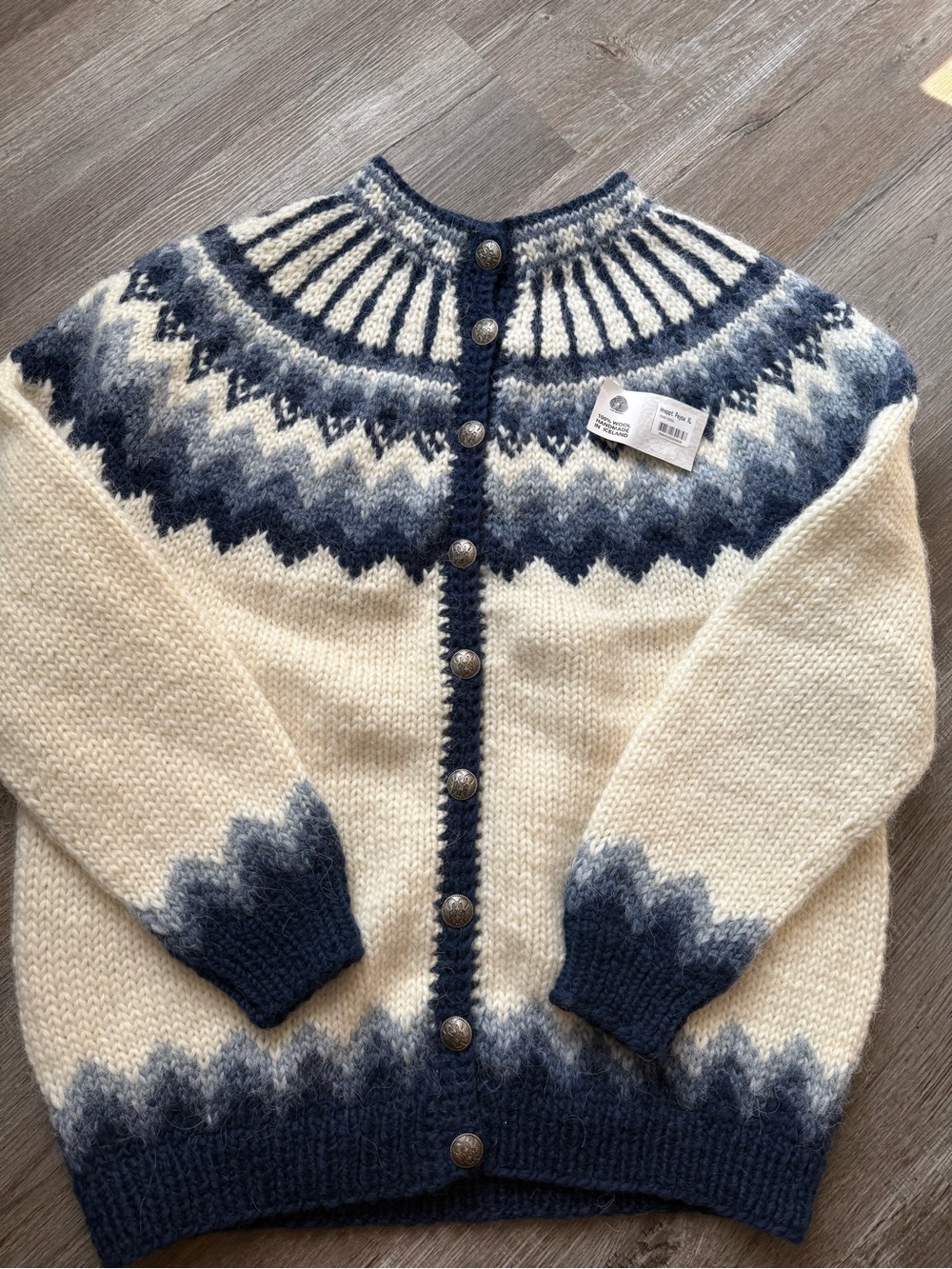 The Hand Knitting Assoc of Iceland Style Pure Wool Cardigan Sweater Navy Blue XL - Picture 2 of 15